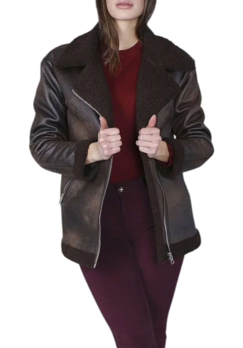 GIACCA CAFENOIR CHIODO SHEARLING COL M100 - immagine 2